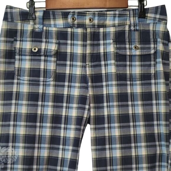 Columbia Blue Plaid Double Snap Bermuda Shorts Size 10 - Picture 2 of 6
